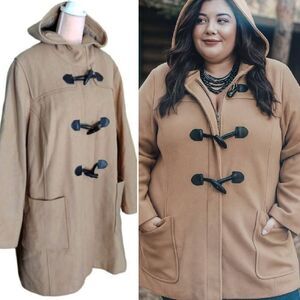 VTG Beige Wool Blended Hooded Lined Toggle Duffle Coat Plussize 24W